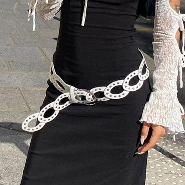 Cinture Elegante cintura in pelle a cerchio cavo con decorazioni in metallo per donna all'ingrosso
