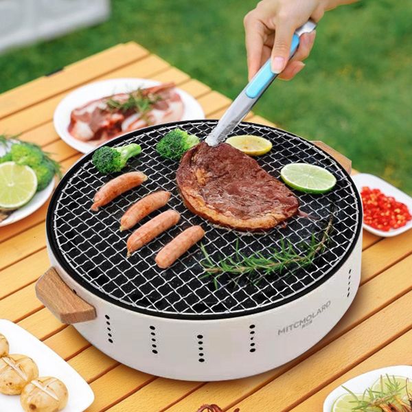Griglie per barbecue Grill Barbecue portatile a carbonella in stile coreano da campeggio adatto per la casa all'aperto e per cucinare il tè 230829