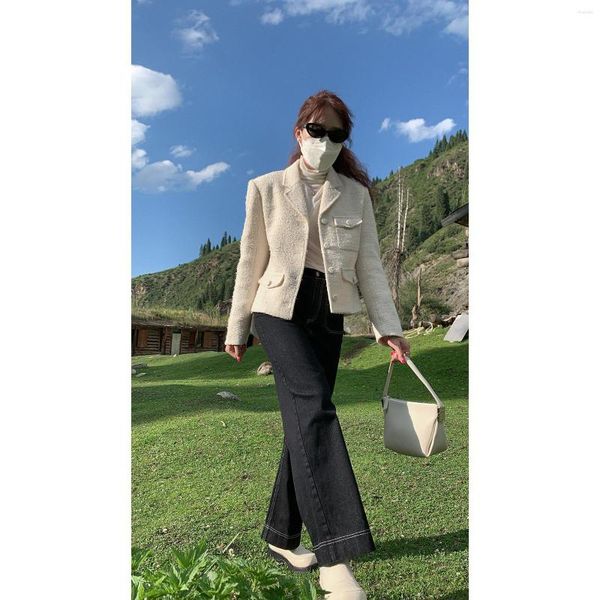 Casacos femininos mulheres branco tweed lã artesanal sob medida elegante blazer 2023 primavera outono casacos em estilo coco senhoras outwear luxo