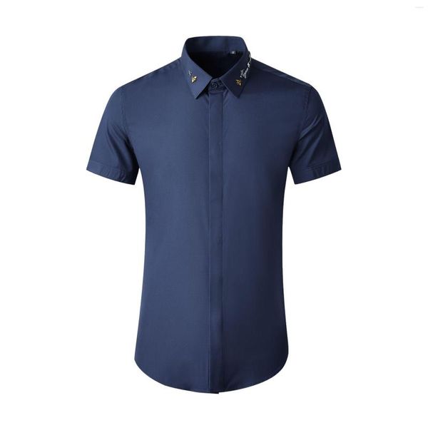 Camisas casuais masculinas de alta qualidade jóias de luxo em branco liso cor sólida manga curta magro trabalho de negócios formal camisa de desgaste de escritório para mengood