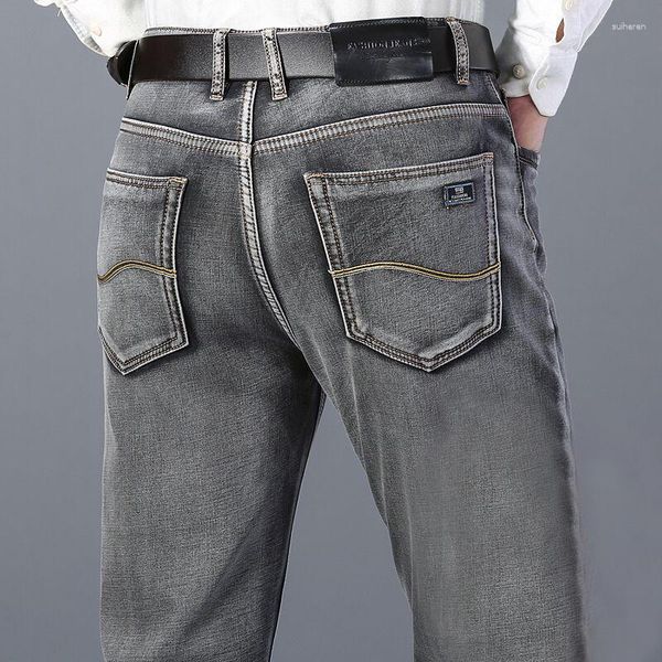 Herren-Jeans, hochwertige Kleidung, elastisch, schmal, klassisch, modisch, Business, lässig, gerade, normale Denim-Hose, graue Hose für Herren