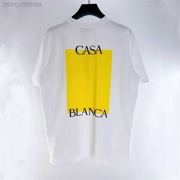 Herren T-Shirts Gute Qualität Casablanca Gelb Blockdruck Mode T-Shirt Männer Casablanca Frauen Paar T-Shirt Innenetiketten Herrenbekleidung