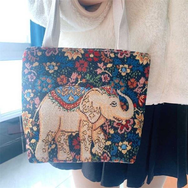 Sacos de noite Yunnan Xishuangbanna Bordado Ouro Seda Elefante Lona Bolsa de Ombro é um Grande Presente Lavável e Máquina 230828