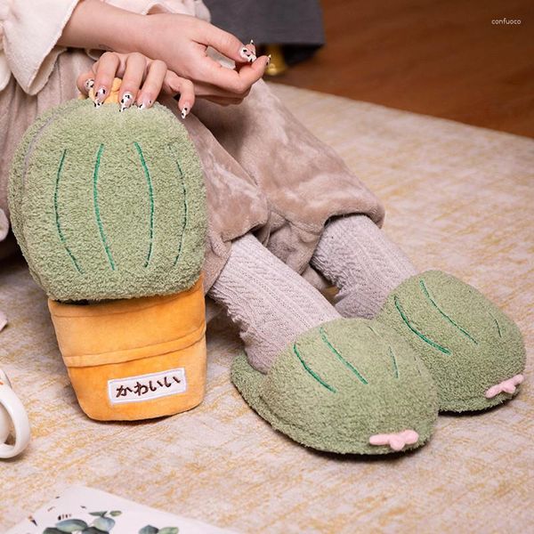 Pantofole Cactus Plant Super Winter Plush House Wear con portavaso per bambini Adulti