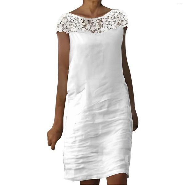 Vestidos casuais mulheres algodão solto vestido branco vestidos 2023 verão moda renda oca out boho praia elegante senhoras midi