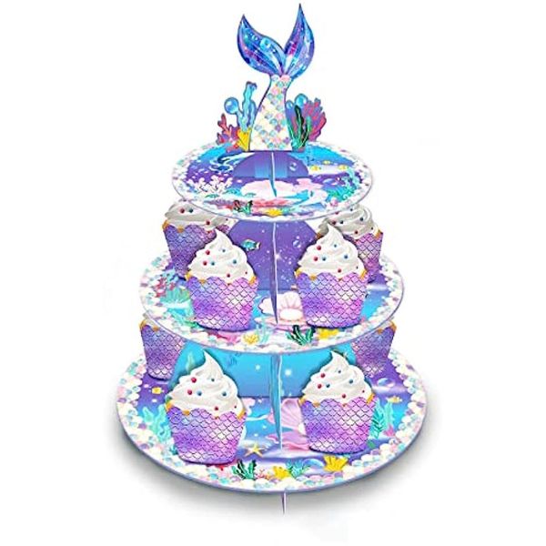 Другие праздничные вечеринки поставляют русалку с тортом 3-уровневой картонной держатель для кекса