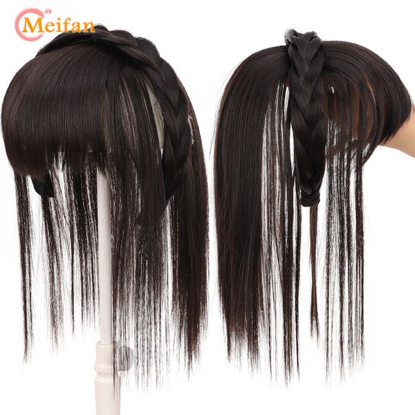 Peruca Caps Meifan Topper Sintético Peruca com Tranças Headband Bangs Fringe Bandas Resistentes ao Calor Bangs Clipe em Extensões de Cabelo Hairpiece 230828