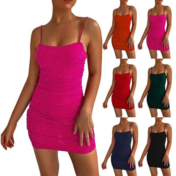 Vestidos casuais mulheres halter vestido curto sexy backless lantejoulas nightclub festa gravata cintura midi