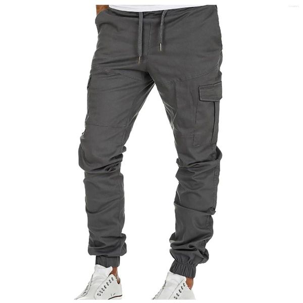 Männer Hosen Männer Jogger Cargo Männlich Jogginghose Tasche Sport Einfarbig Taschen Casual Fitness Bodybuilding Kordelzug