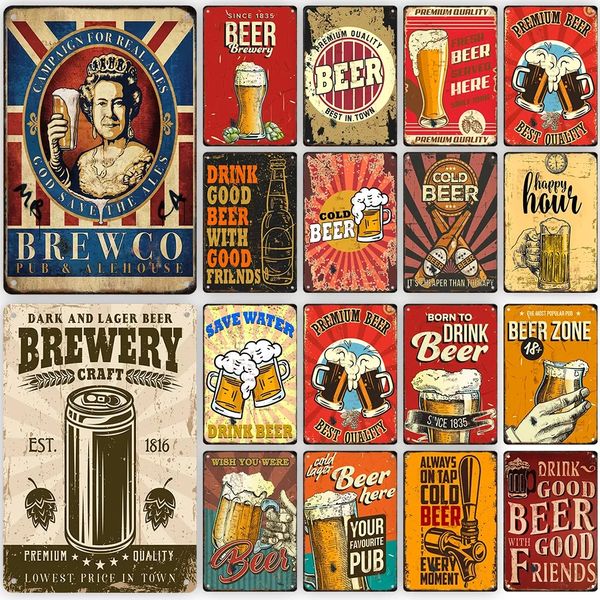 Kaltes Bier Vintage Metall Poster Guter Freund Getränk Retro Blechschild Bar Club Pub Wandkunst Dekoration Teller für moderne Heimdekoration ästhetische Geschenke 20 cm x 30 cm W01