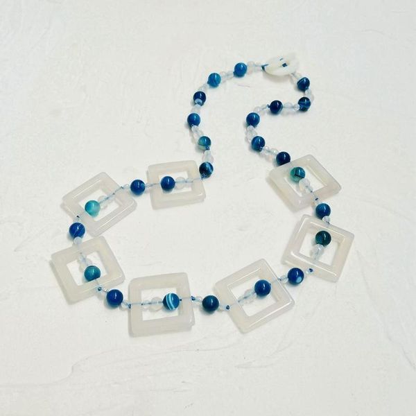 Girocollo Lii Ji Bianco Blu Collana da donna 59 cm Agate Stock Vendita Gioielli Regalo