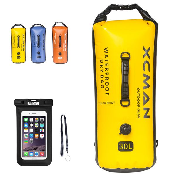 Borsone XCMAN Sacco impermeabile Borsa asciutta BONUS per canottaggio Campeggio Kayak 30L con aria e doppie cinghie 230828