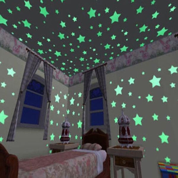 Adesivos de parede 50 pcs 3D estrelas brilham no escuro luminoso fluorescente pvc arte decalques para crianças quarto teto decoração de casa 230829