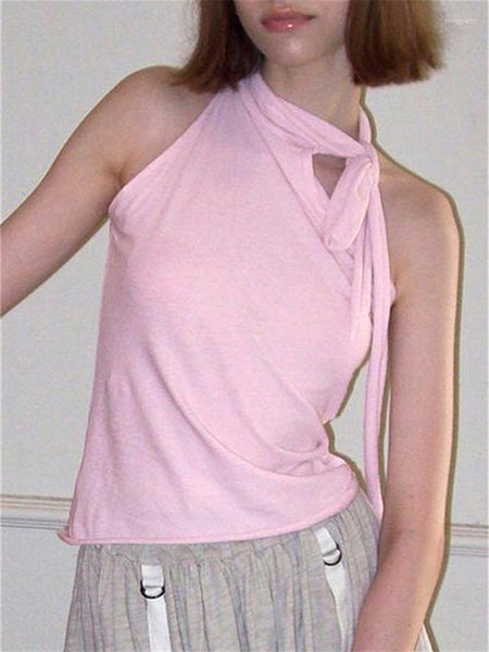 T-shirt da donna Vintage stampato senza maniche Slim sexy Crop Top 2023 Y2K Estetico carino dolce anni '90 E Girl Streetwear Donna Camicetta