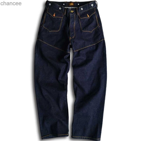 Calças de brim dos homens vintage amekaji denim calças de perna larga carga cowboy jardineiro namorado jean cintura alta moda solta calças retas hkd230829