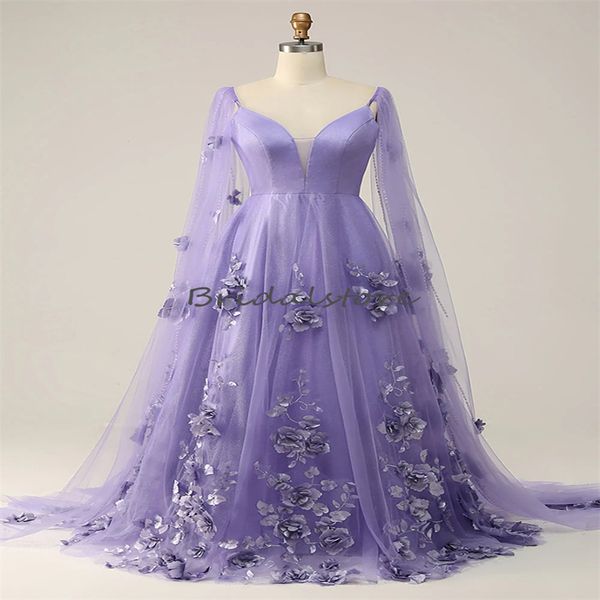 Роскошное сирень -цветочное вечернее платье 2023 Dubai Arabic Fairy Prome Платье с ватто без обратного дня рождения