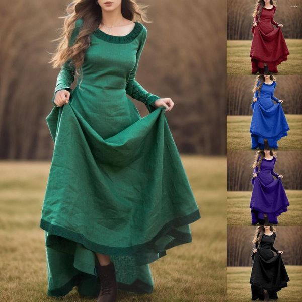 Casual Kleider Frauen Plus Größe Langes Kleid Vintage Hülse Schatz Panel Damen Gericht Gothic Mittelalterlichen Stil Vestidos