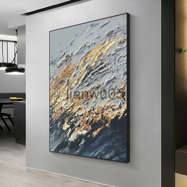 Metallgemälde, abstraktes 3D-Gold, dickes Kunst-Ölgemälde, Poster, Raumdekoration, Leinwand, Goldgemälde, Wandbilder, Kunstwandkunstwerk für Heimdekoration