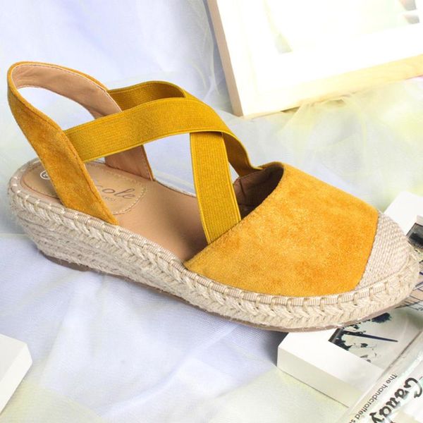 Hausschuhe SAGACE Frauen 2023 Sommer Sandalen Gelb Damen Kreuz Elastische Gürtel Keile Ferse Schuhe Römischen Femme Strand Schuhe