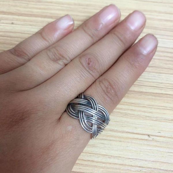 Кластерные кольца RG318 Этническая тибетская белая медная металлическая плетена