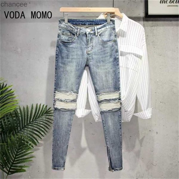 Fashion Street Style Jeans skinny strappati Uomo Lavaggio vintage Pantaloni in denim tinta unita Uomo Casual Slim fit Pantaloni in denim a matita vendita calda HKD230829