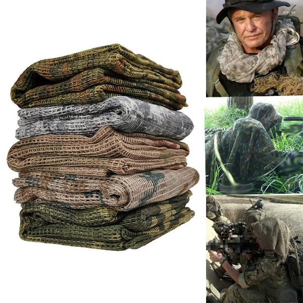 Bandane Sciarpa tattica militare Velo da cecchino Camo Mesh KeffIyeh Face Shemagh Head Wrap Sciarpe da caccia di campeggio esterna