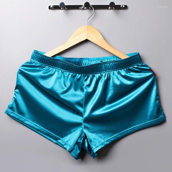 Cuecas masculinas suaves cor sólida cetim calças curtas casa pijamas sleepwear roupa interior solta casual confortável boxer shorts