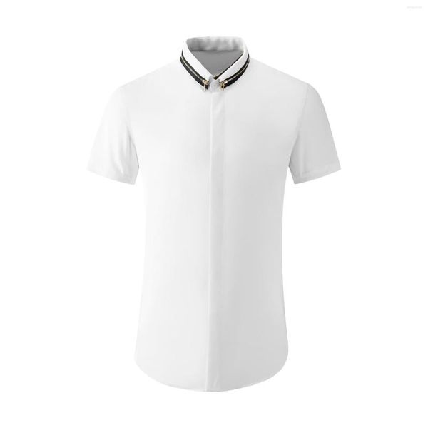 Camisas casuais masculinas de alta qualidade jóias de luxo algodão escritório homens camisa de negócios de mangas compridas vestido formal pronto para usar camisa não-ferro