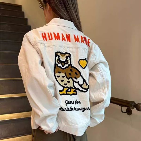 Kadın Ceketleri İnsan Yapımı Japon Tarzı İş Ceket Baykuş Mektubu Aşk Nakışları Retro Tuval Erkek ve Kadınlar Günlük Çok Yönlü Palto 230829