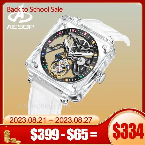 Нарученные часы AESOP Flying Tourbillon Skeleton Mechanical Sapphire Luxury Watches Водонепроницаемые часы для мужчин движение кристалл прозрачный корпус