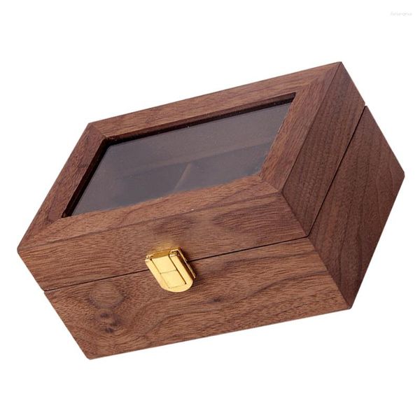 Caixas de relógio caixa de armazenamento com tampa caso jóias stands anti-queda durável organizador recipiente de viagem de madeira claro