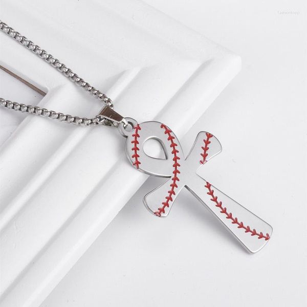 Anhänger Halsketten Edelstahl Baseball Muster Anka Kreuz Halskette Für Männer Amulett Schmuck Geschenk