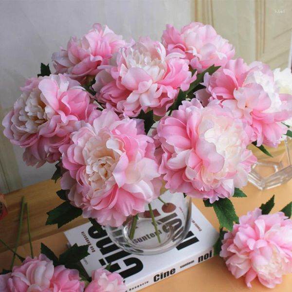 Flores decorativas 7 pçs/lote único ramo de peônia artificial seda para decoração de casamento em casa flor falsa diy parede floral