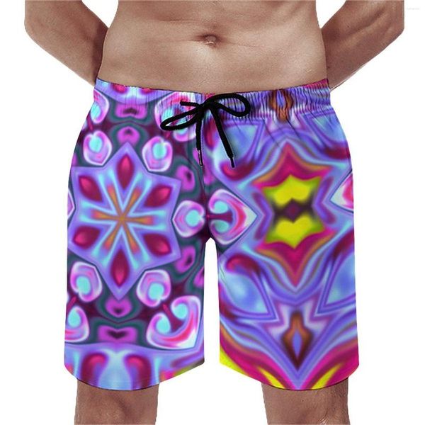 Herren-Shorts, Sommer, Board, Hippie, Laufen, Surfen, blau, rosa und gelb, grafische kurze Hosen, süße, bequeme Badehose