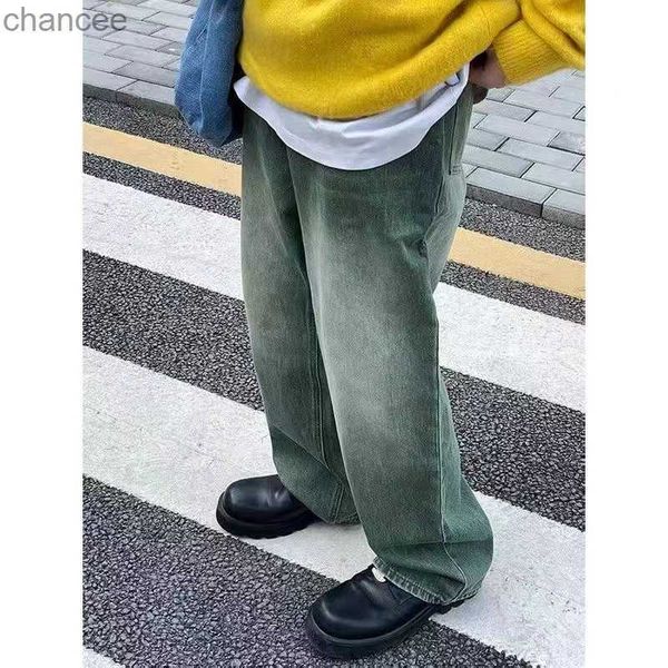 Pantaloni casual vintage di tendenza della moda da uomo 2022 Baggy Homme lavati vecchi jeans oversize studenti pantaloni di colore verde / marrone S-3XL HKD230829