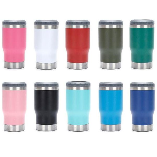 14 oz Soğutucu Kahve Bardakları Tumbler Paslanmaz Çelik 12oz İnce Soğuk Bira Şişesi Tutucu Açıcı Çift Duvar Vakum Yalıtımlı İçme Kupaları İki Kapaklı