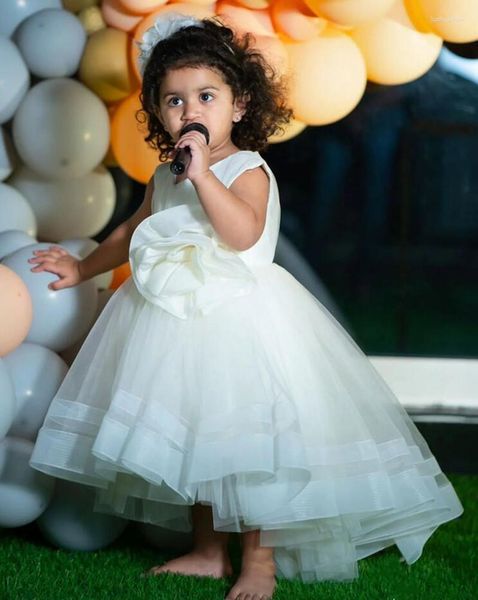 Девушка платья белым цветочным платьем для свадьбы с большим луком высокий низкий низкий уровень первого причастия для ребенка рождения платье на день рождения