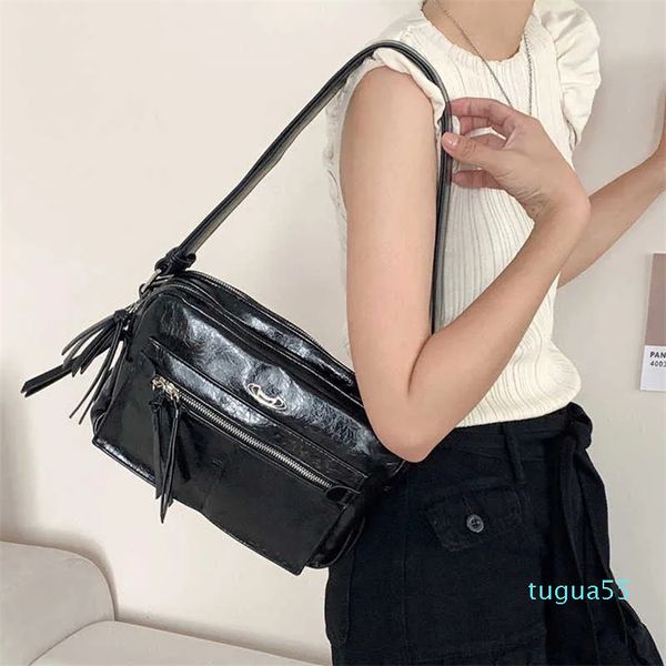 Moda tote çanta siyah tasarımcı çanta omuz çantaları deri çanta çok bölmeli geniş kemer crossbody messenger çanta