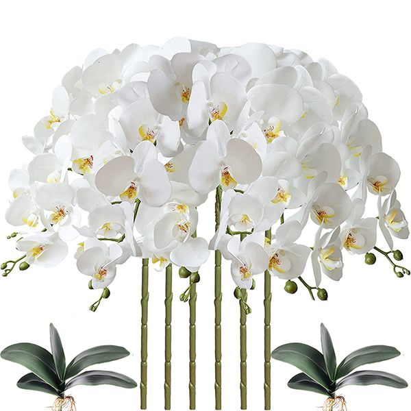 Ghirlande di fiori decorativi 32 pollici fiori artificiali di Phalaenopsis 9 teste orchidea artificiale fiori di farfalla piante a stelo per la decorazione domestica 6 pezzi 230828