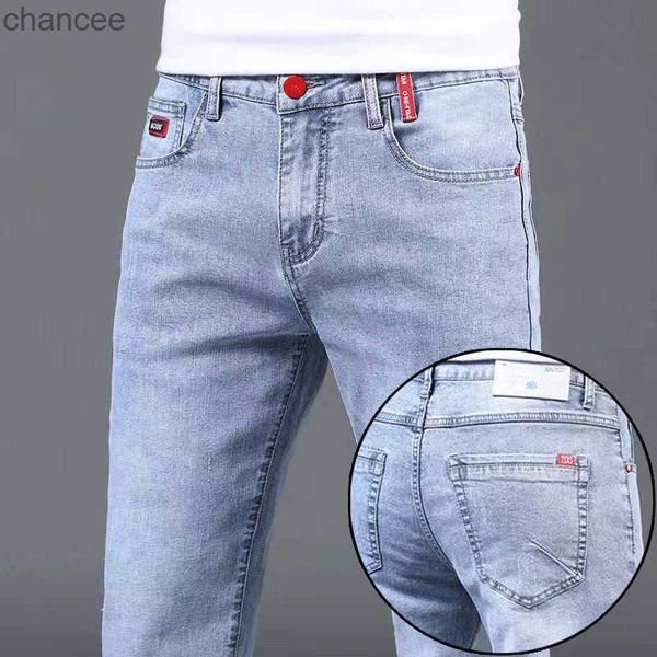 Şık Kore tarzı erkek ince kot şık nefes alabilen denim pantolon yaz lüks rahat günlük giyim streç pantolon hkd230829