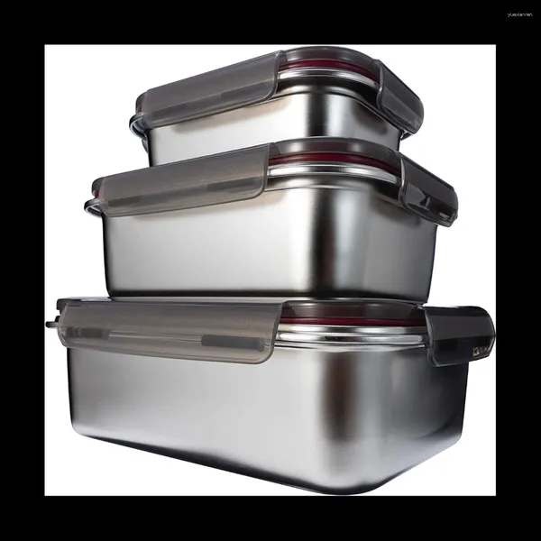 Garrafas de armazenamento Recipientes de alimentos de aço inoxidável Caixas de metal de grau Almoço Bento Box Conjunto de recipientes de preparação de refeições