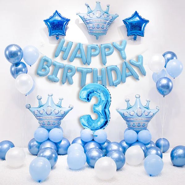 Dekorationen Kinder Set Blau Rosa Krone Geburtstagsballons Helium Zahlen Folienballon für Baby Jungen Mädchen 1. Geburtstagsparty