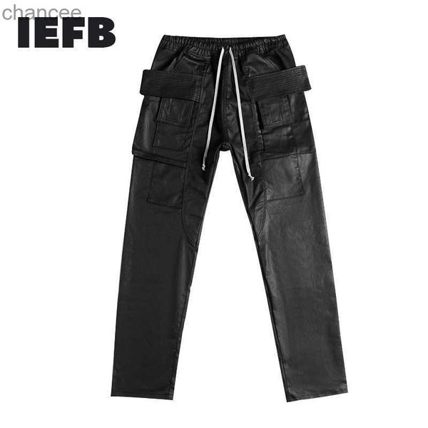 IEFB Männer 2023 Hohe Qualität Neue Schwarz Wachsen Beschichtet Denim Elastische Lokomotive S-XL Hosen Beiläufige Gerade Hosen Ins trend Cool HKD230829