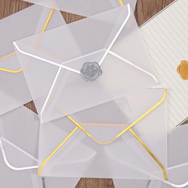 Geschenkpapier, 10 Stück, Schwefelsäurepapier, leere, durchscheinende Umschläge mit vergoldeten Kanten für DIY-Postkarten, Kartenaufbewahrung, Hochzeitsverpackung