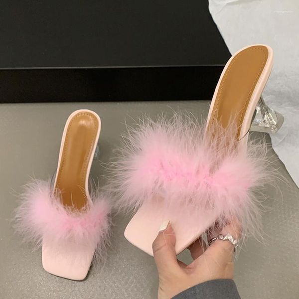 Slippers Summer Fashion Pink Fluffy Feath