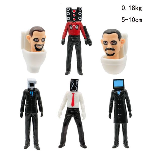 Bonecas 6 pcs Skibidi WC Action Figure Toilet Man Monitor Cameraman Estatueta Decoração Coleção Presentes de Aniversário das Crianças Brinquedo 230829