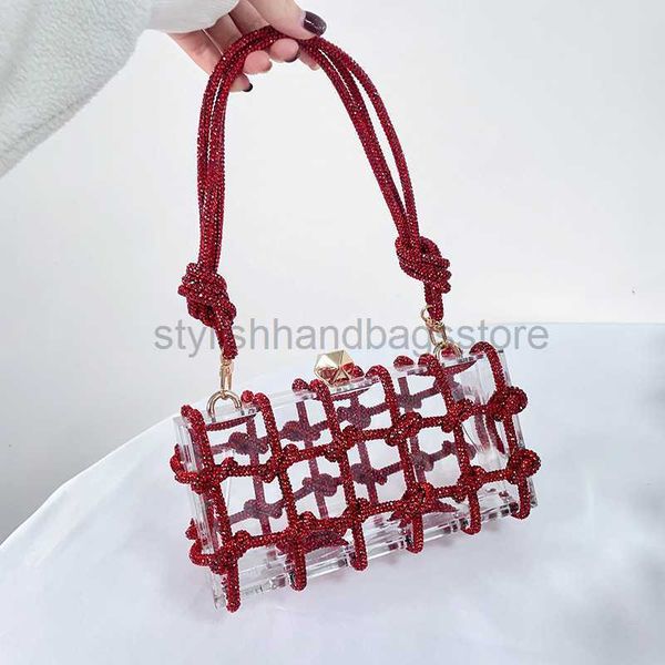 Bolsas de ombro transparente caixa de acrílico noite sacos de embreagem mulheres nova boutique tecido atado corda strass bolsas festa de casamento sacos de baile elegantebolsasloja