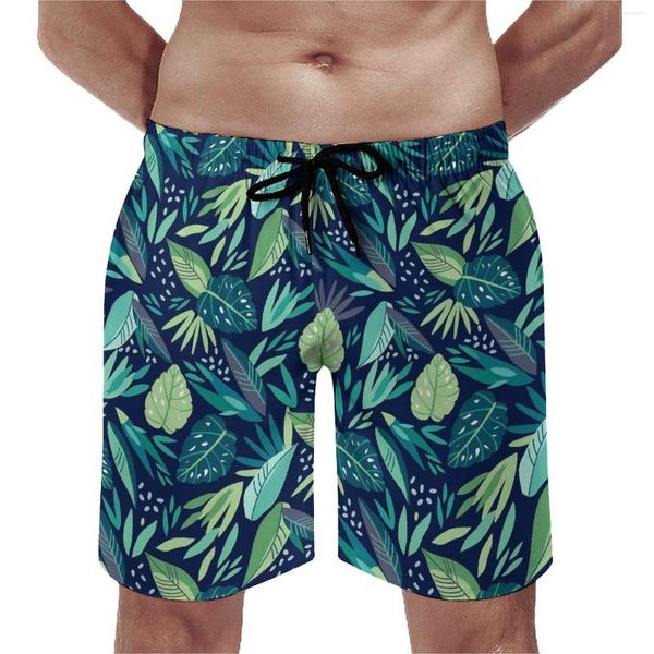 Shorts masculinos botânico folha placa azul verde casual praia homens personalizados esportes fitness secagem rápida troncos de natação presente idéia