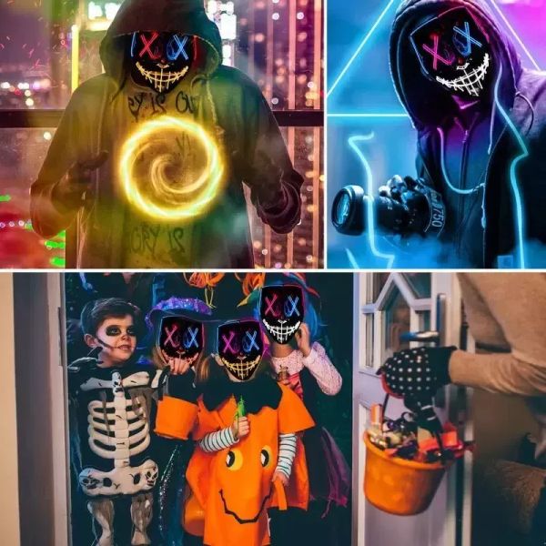 Festival Partisi Cadılar Bayramı Maskesi LED LIGHT UP FUNCE MASKES TÜM SEÇİM SEÇİM YIL BÜYÜK FESTİVİYE COSPlay Costume Malzemeleri YENİ