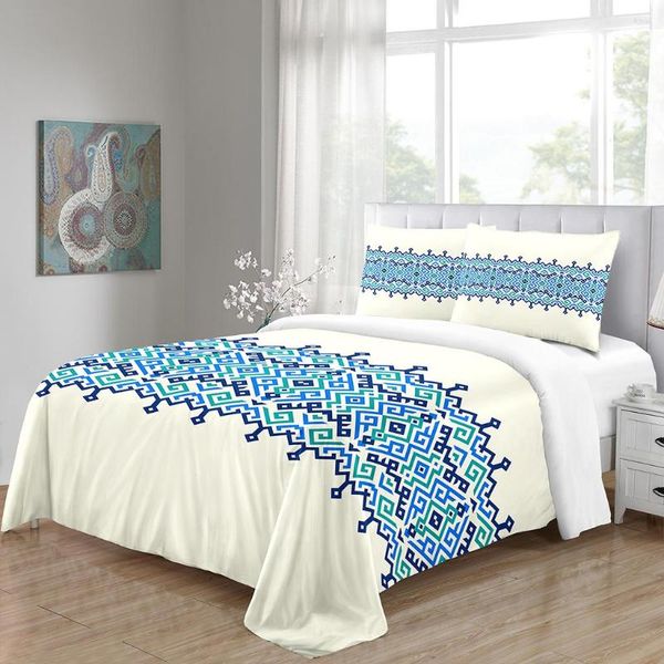 Conjuntos de cama 3D Blue Stripe Luxo Saba Telet Etíope Eritreia Poliéster Única Cama Dupla Conjunto de Capa de Edredão e 2 Fronhas